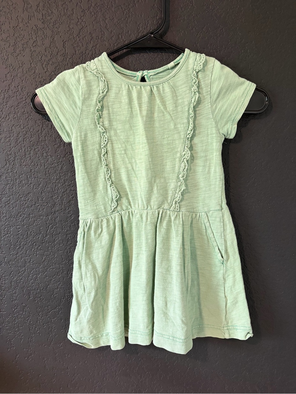 Mini Boden Green Short Sleeve Dress with Lace Trim Girls Toddler Casual